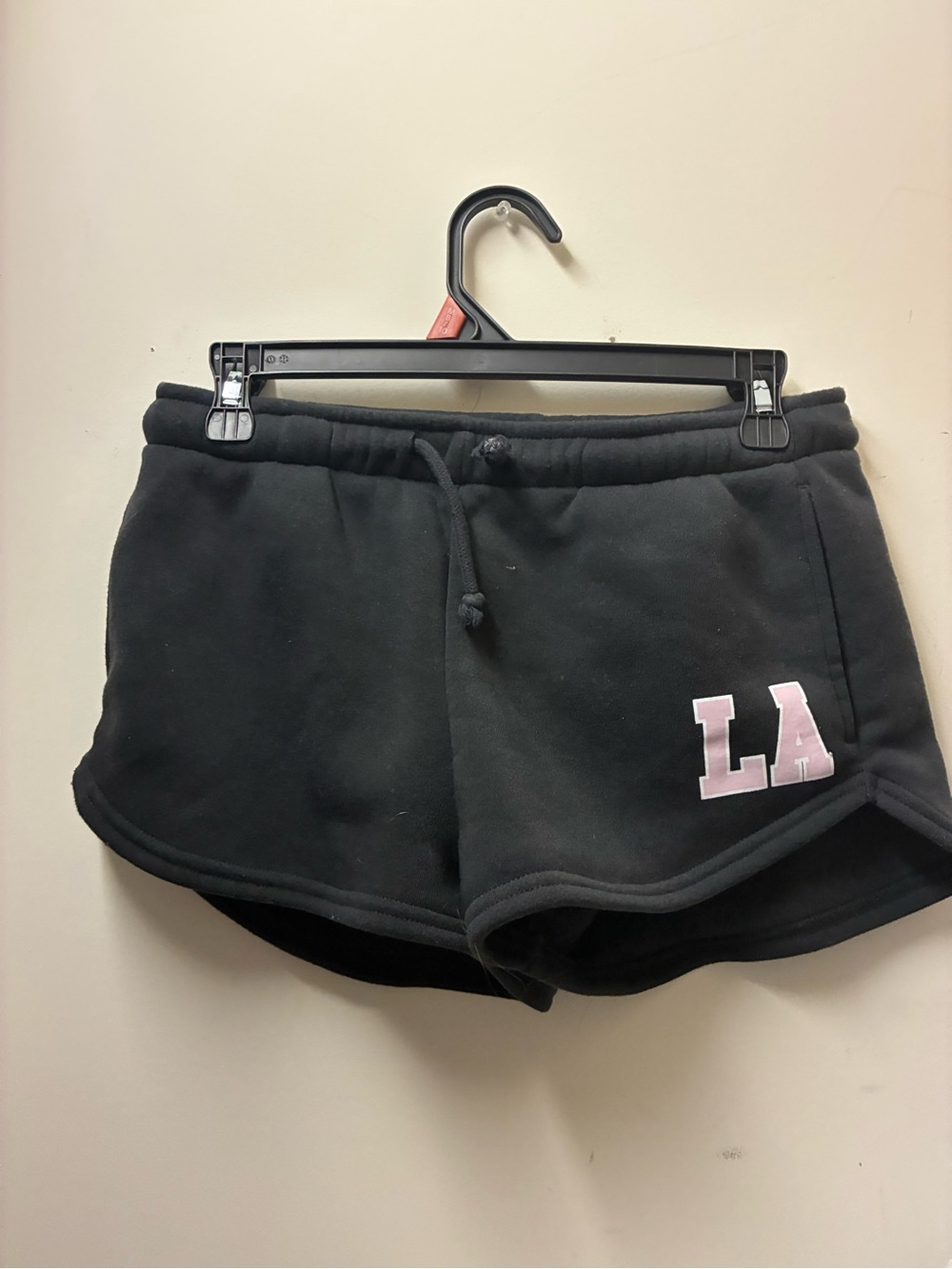 High-Waist Black Women's Lounge Shorts with Pink LA Accent